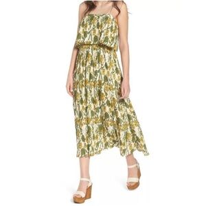 Leith Green, Yellow, and Cream Pleated Floral Maxi Dress Size XXL
